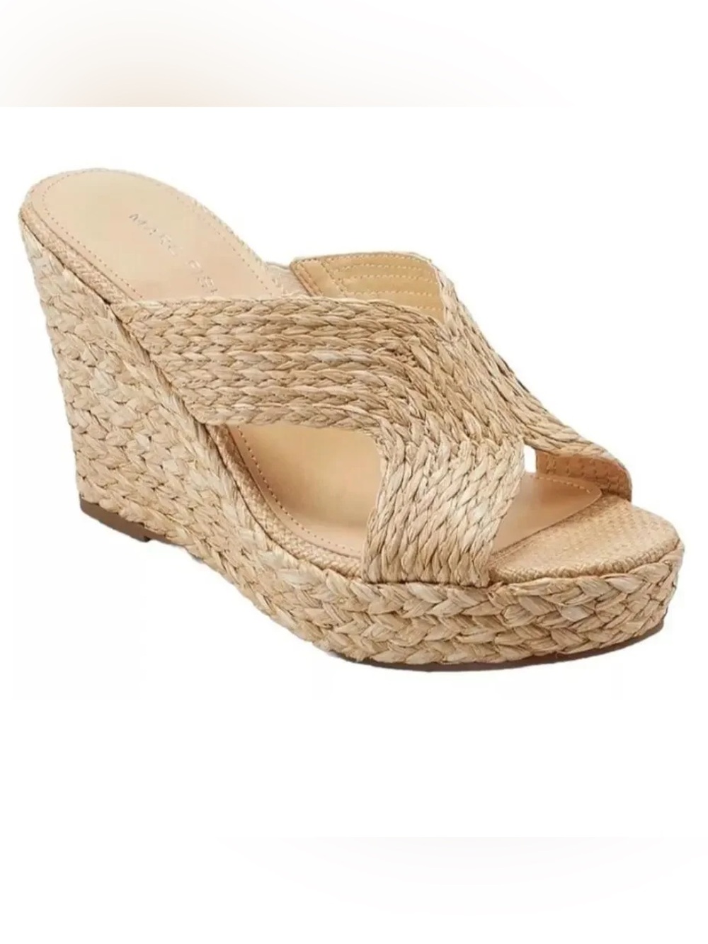 NEW Marc Fisher Kalisha Raffia Wedge Espadrille Slide Sandal Natural Size 9 NWOB